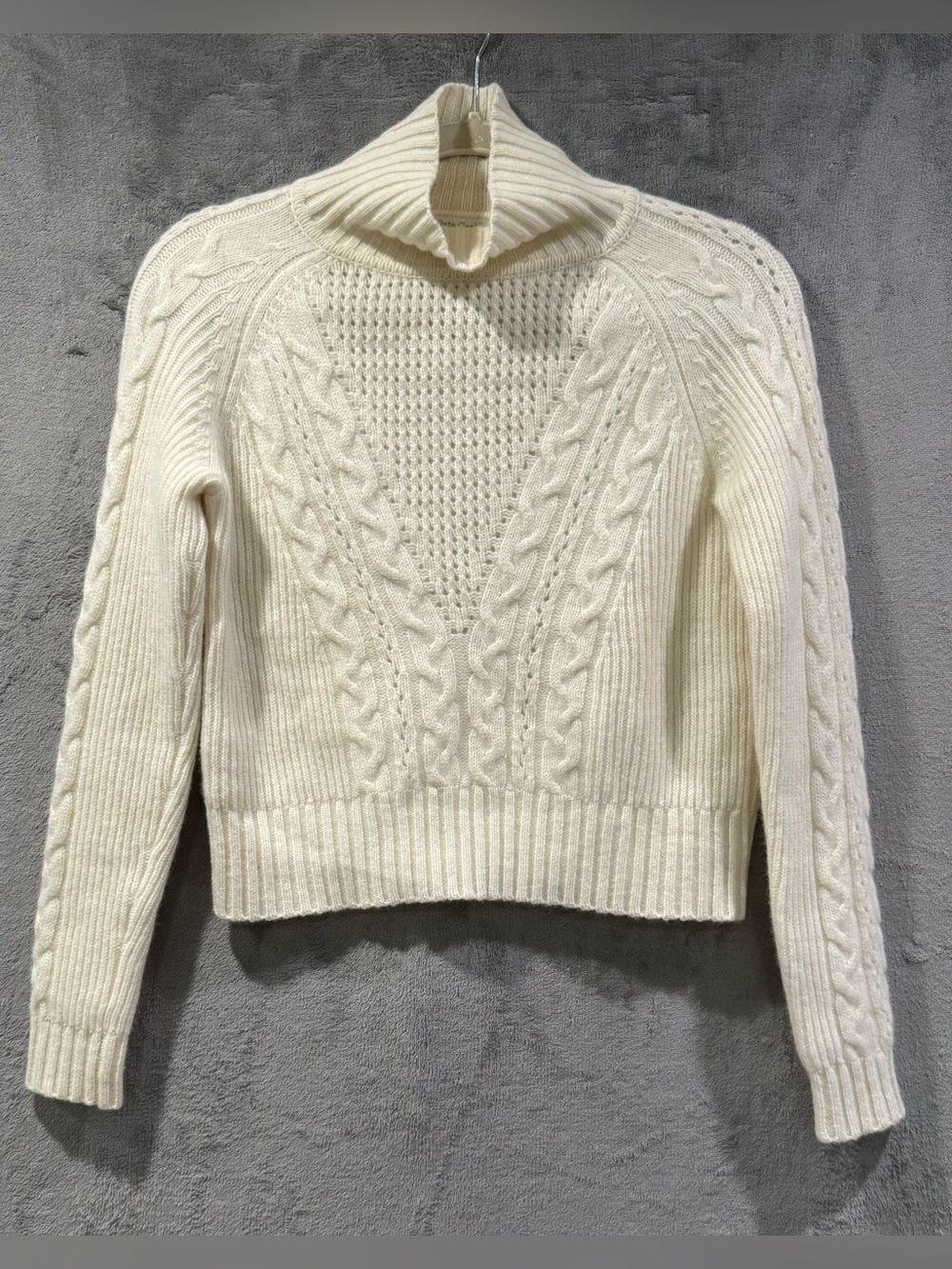Oats Cashmere Cable Knit Ivory Sweater Size S 100% Cashmere Turtleneck Luxury